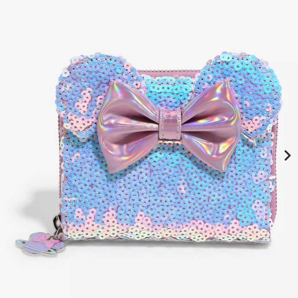 Loungefly Disney Minnie Mouse Ears Holographic Sequined Small Zip Wallet